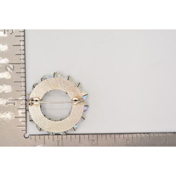 Vintage Crystal Pin Brooch Aurora Borealis AB Cluster Round Wreath 1980s Bin5B - Picture 12 of 12
